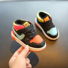 步前鞋宝宝学步鞋秋冬婴儿软底高帮鞋子男宝加绒加厚棉鞋春秋小童运动鞋 黑色 15码/内长约12cm