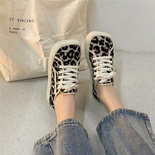 全洲狼 豹纹帆布鞋女低帮女鞋ins百搭板鞋女ulzzang舒适轻便透气小白鞋女休闲鞋学生 豹纹-系带 39
