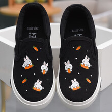 卜丁童鞋女童帆布鞋2021夏季新款小女孩布鞋薄款儿童鞋子时尚卡通宝宝板鞋 黑色 23码内长16/适合脚长15.5cm