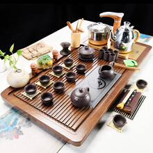 智典 紫砂茶具套装全自动电热磁炉冰裂釉整套功夫茶具套装四合一茶壶茶海茶台茶道茶盘 全自动智能电器 鸿福原矿紫砂