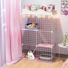 宠趣汇猫笼子家用别墅室内宠物猫咪超大自由空间豪华小型猫舍猫屋猫空笼 『3层，75*39*119cm』 豪华款【灯带+碗+猫砂盆+爬梯+窝+吊床+笼子】