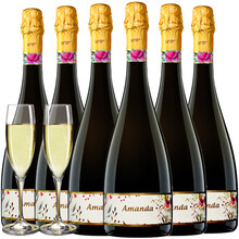 超市	意大利进口气泡酒阿斯蒂产区阿曼达柯蒂斯果味白葡萄酒9.5%vol甜起泡酒配2香槟杯 整箱6支装+2香槟杯