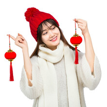 艺福升 植绒小灯笼挂饰 结婚婚庆场景布置 盆景树上室内外阳台节日装饰 7cm 4个装