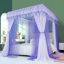 瑞莱思家纺宫廷方顶蚊帐三开门不锈钢落地支架纹帐家用卧室双层纱公主睡帐 流光溢彩 雪青 1.8米床（180*200cm）