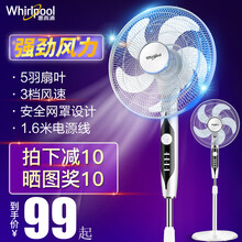 惠而浦（whirlpool）电风扇家用落地扇5叶大风量立式风扇智能遥控轻音柔风WFS-40J2 WFS-40J2（交流机械款） 白 黑