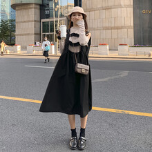 珺瑞禾 孕妇背带裙早春2021新款春季时尚潮妈孕妈连衣裙孕妇套装 黑色 M(建议体重90-110斤)