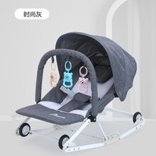 婴儿摇摇车哄娃神器全自动安抚摇摇椅宝宝平衡摇篮躺椅懒人哄睡哄宝新款 带轮灰色精品棉布遮阳棚+蚊帐 凉席+玩具架