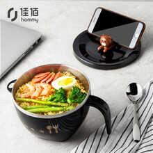 佳佰 【京东自有品牌】304不锈钢小熊泡面碗 1200ml双层加厚隔热汤碗面碗带盖 防烫耐摔J1002 送不锈钢勺子