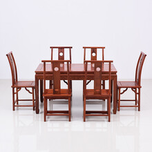 艺铭天下红木家具缅甸花梨（学名：大果紫檀）餐桌椅组合新中式实木饭桌长方形一桌六椅餐厅歺桌 灯挂椅+长餐桌七件套