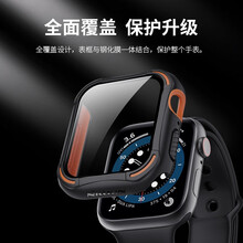 耐尔金 苹果手表Apple watch4/5/SE/6钢化膜保护壳套iwatch壳膜一体全包防摔贴膜表壳边框 犀甲【44mm】黑色