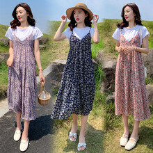 孕妇装夏装时尚潮妈短袖孕妇套装春夏季中长款外穿孕妇裙夏天大码孕妈装宽松舒适孕妇连衣裙子新款哺乳衣外出 粉色 常规款 M