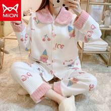 猫人产后空气棉月子服加厚夹棉套装娃娃领喂奶10月秋冬款孕妇棉睡衣 粉色小猪夹棉 XL