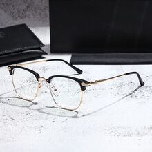 RNRN 薛之谦同款眼镜框男潮复古半框防辐射平光镜女眼睛架可配近视眼镜 亮黑金框 定制0度防蓝光
