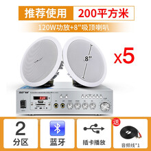 先科S1-5蓝牙吸顶喇叭套装天花板音响吊顶音箱家用3D环绕背景音乐功放嵌入式商场店铺餐厅装修有线广播 5个8寸吸顶喇叭+两分区蓝牙功放