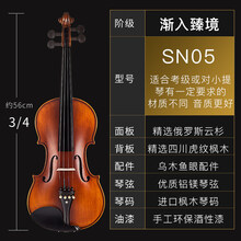 Saphony小提琴儿童成人初学者学生练习演奏实木全手工级提琴 SN05渐入臻境 3/4 身高140cm以上