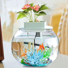 HIDOM希腾 鱼缸 水族箱 小型 桌面鱼缸 透明圆形防摔 金鱼缸 客厅办公室家用小鱼缸 防摔鱼缸300+过滤器+滤材+蓝石头+珊瑚树