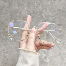 POEROY超轻近视眼镜女多边形防辐射眼镜框时尚素颜神器显瘦可配有度数 透明玫瑰金 无度数防蓝光