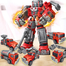 贝比童话 消防变形汽车玩具机器人金刚五合体消防车大号组合模型男孩送礼新年生日礼物 消防主题5合1变形