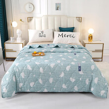 映季 夏凉被 学生宿舍单人薄被子儿童夏季凉被家用双人夏被太空被办公室午睡空调被沙发盖被 银杏叶-浅蓝 150x200cm