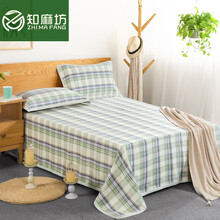 知麻坊 亚麻凉席三件套条纹简约1.8米双人100%纯亚麻床单夏季透气吸汗加厚格子折叠柔软床席 宽幅彩格 210×230cm（适用1.8米床）