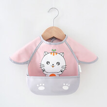 宝宝吃饭衣喂饭围兜罩衣围嘴婴儿童防水春夏季新款围裙无袖饭兜防水防脏悦亲予 饭兜青草猫 均码  适合0-3周岁穿