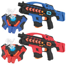 儿童玩具枪男孩感应打蜘蛛打飞碟电动声光镭射对战玩具 三代蓝红冲锋枪+2喷雾胸甲 升级礼盒包装-送充电套装+螺丝刀