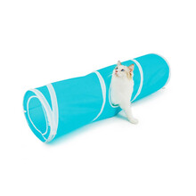 田田猫双层牛津布可收纳耐抓猫隧道滚地龙可接龙猫帐篷猫通道玩具 纯色隧道-蓝色