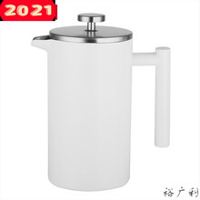 304不锈钢哑黑色双层法压壶家用滤压咖啡壶法式冲茶器 800ML白色配砂光盖