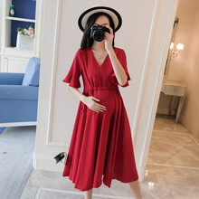 金缔娅孕妇装夏装时尚洋气潮妈外穿孕妇中长款连衣裙宽松孕妇裙子夏装 红色 XXL
