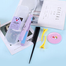 乾越卷发棒卡通电夹板直发器卷发棒迷你拉直卷两用不伤发内扣空气刘海直板夹 浅紫+收纳盒 镜子三件套