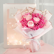 欣雅妮七夕情人节生日礼物女满天星干花束新娘伴手礼送女朋友送妈妈婆婆闺蜜 永生满天星+粉色玫瑰