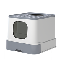 美芙 全封闭猫砂盆 封闭式/顶入式/抽屉式猫沙盆/宠物猫厕所用品/猫咪特大号猫屎盆 抽屉式 象牙白灰530*430*385mm