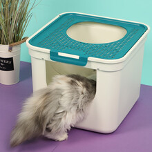 波奇网 全封闭猫砂盆 怡亲多可特封闭式/顶入式/抽屉式猫沙盆/宠物猫厕所用品/猫咪特大号猫屎盆 【基础款】顶入式丨绿色425*398*335mm