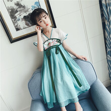 2021女童汉服夏装新款古装齐胸襦裙中国风儿童改良唐装超仙连衣裙女童洋气 绿色 140cm