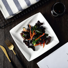 员创菜盘陶瓷纯色网红盘商用餐厅酒店瓷盘早餐盘烤盘真陶瓷菜盘子 8英寸正方炫纹