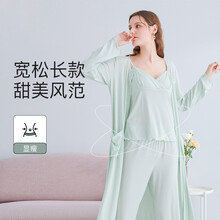 婧麒月子服三件套夏季薄款5月份产后喂奶产妇哺乳孕妇睡衣春秋家居服 嫩芽绿 M（适合85-120斤）
