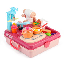 育儿宝 儿童过家家橡皮泥彩泥套装超轻粘土玩具女孩黏土模具工具 喷雾多功能彩泥收纳桶【麦色】赠电池+围裙