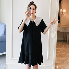 伊沐纯孕妇连衣裙夏装时尚夏季孕妇装潮妈怀孕期显瘦孕妇裙子 黑色 M