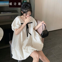 蝶诗璐 孕妇夏装春装2021年新款波点连衣裙夏季宽松上衣夏天裙子孕妈装 白色 L