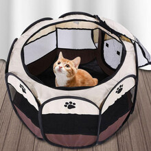共度 猫产房 猫窝 猫咪生产房帐篷垫子宠物围栏猫栅栏生产繁育产房狗狗产房猫咪怀孕生产用品宠物用品 咖啡色猫产房L号（直径81高58cm）