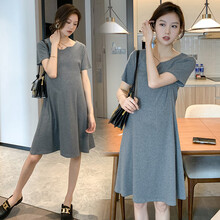 芷玥 孕妇装夏装孕妇连衣裙夏款孕妇裙夏天孕妈装赫本风纯棉宽松大码短袖孕妇衣服夏季 深灰色 L