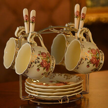 友来福 欧式咖啡杯套装情侣水杯陶瓷杯碟创意马克杯 玫瑰-四杯碟