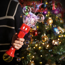 迪士尼儿童泡泡机含泡泡水仙女棒网红电动泡泡棒带音乐灯光夜光2-3-4岁孩子六一儿童节礼物 黑头红（送电池+螺丝刀） 迪士尼泡泡棒