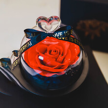 高原先生 永生花玻璃罩礼盒玫瑰花520七夕情人节生日礼物送女朋友干花贺卡鲜花母亲节礼物送妈妈老婆爱人 比个心-红