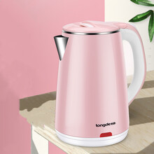 龙的（longde）LD-SH2301 双层防烫电水壶保温壶 烧水防干烧 304不锈钢 超大容量2300ml 粉红色