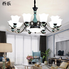 乔乐 美式吊灯客厅灯新款欧式灯餐厅卧室灯现代简约大气轻奢陶瓷酒店复式楼梯灯具 10头 (配送12W三色光源)适用15-20平