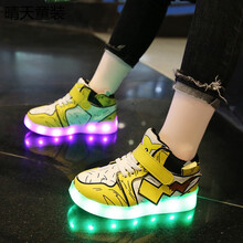 加棉儿童鞋发光小孩子童鞋充电发光鞋男女童带灯翅膀棉鞋运动鞋童 黄色 A1送发光手腕表 24