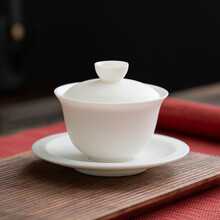 唐舍德化白瓷盖碗茶杯羊脂玉瓷三才碗功夫茶具大号纯白泡茶碗单个 羊脂玉瓷盖碗-地圆