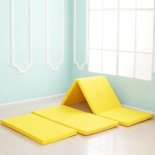早教幼儿园儿童专用折叠加厚体操舞蹈仰卧起坐练功垫子空翻俯卧撑体能训练环保材质纯手工高弹牛津布无味 黄色 环保儿童专用50*100*5直板款