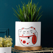 恰好时光 北欧风格花盆陶瓷圆盆简约文艺个性带托盘绿萝盆景盆绿植花盆 招财猫14*14*14有孔